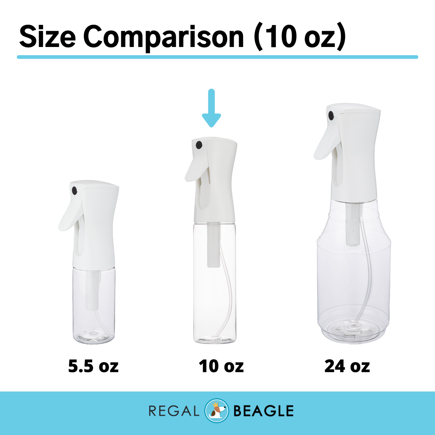 10 oz Fine Mist Spray Bottle (3-pack / White Sprayer / Clear Bottle)
