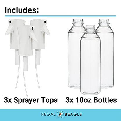 10 oz Fine Mist Spray Bottle (3-pack / White Sprayer / Clear Bottle)