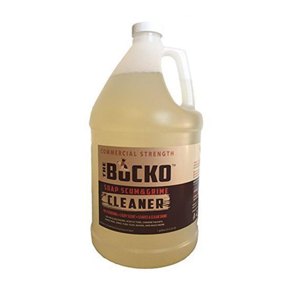 A gallon jug of The Bucko Soap Scum and Grime Cleaner.